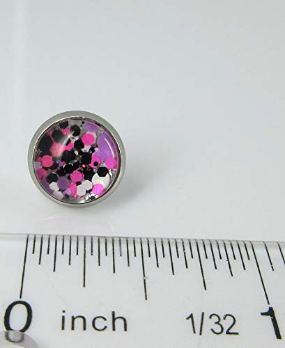 Stainless Steel Pink Purple White Black Glitter Glass Stud Earrings Hand-painted 10mm