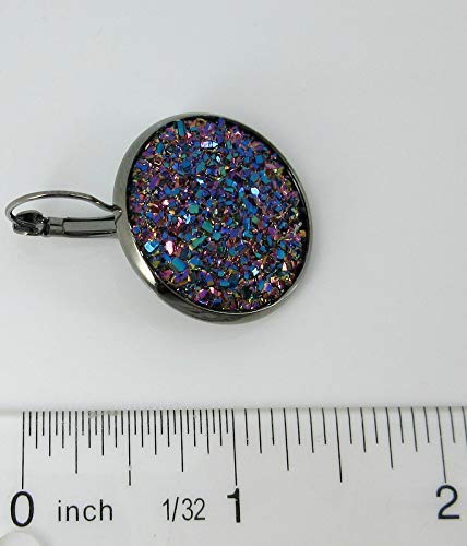 Hematite-tone Purple Pink Teal Faux Druzy Stone Lever-back Drop Earrings Large 25mm