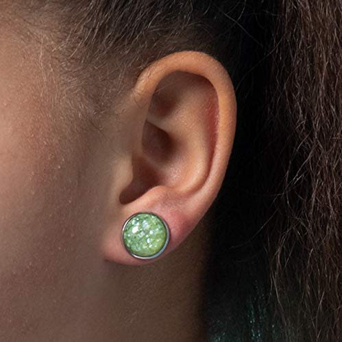 Stainless Steel Spring Green Faux Shell Stud Earrings 12mm