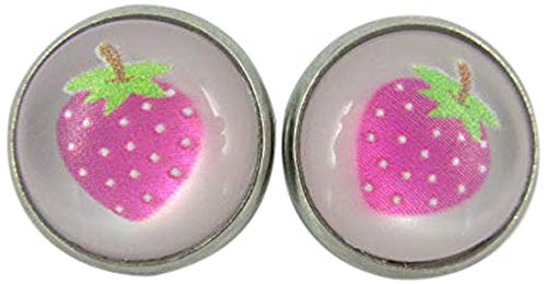 Stainless Steel Strawberry Resin Stud Earrings 12mm