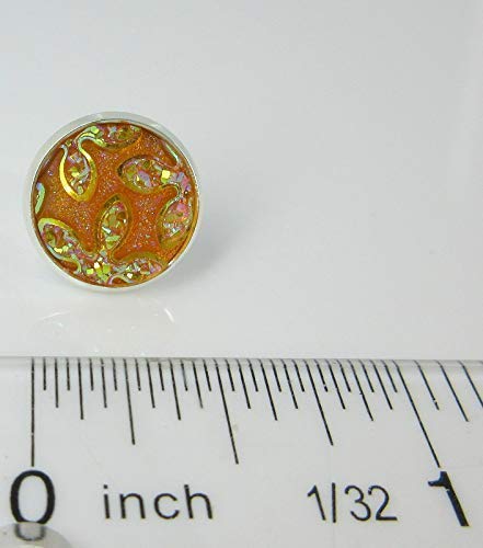 Silver-tone Orange Yellow Frosted Flower Metallic Rainbow Stud Earrings 12mm
