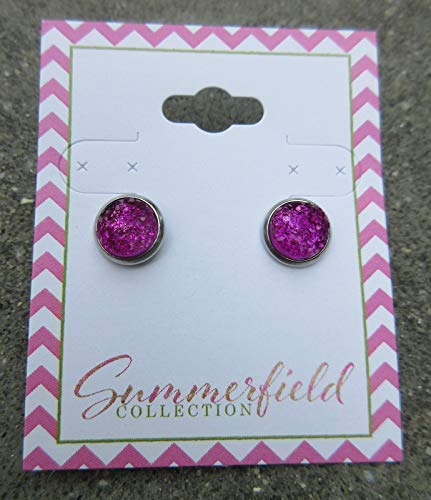 Stainless Steel Deep Magenta Faux Druzy Stone Stud Earrings 8mm