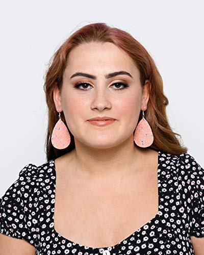 Pink Glitter Faux Leather Large Teardrop Dangle Earrings