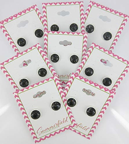 Silver-tone Black Galaxy Glitter Glass Stud Earrings Hand-painted 10mm