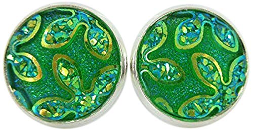 Silver-tone Frosted Flower Metallic Rainbow Stud Earrings 12mm