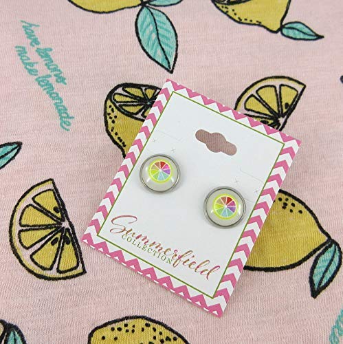 Stainless Steel Fruit Print Frosted Resin Stud Earrings 12mm