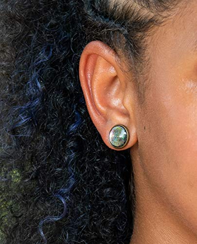 Antiqued Gold-tone Rainbow Color-shifting Glitter Flake Glass Stud Earrings