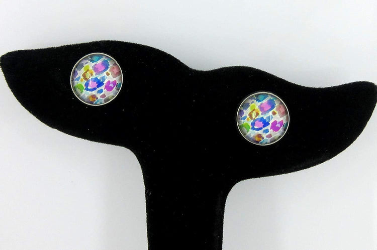 Stainless Steel Colorful Watercolor Animal Print Glass Stud Earrings 12mm