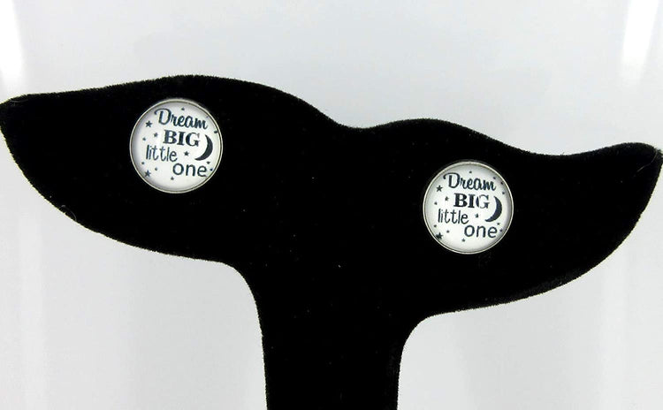 Stainless Steel Dream Big Little One Print Glass Stud Earrings 12mm