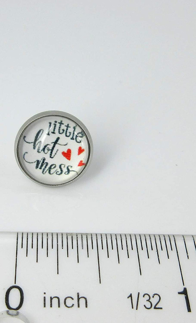 Stainless Steel Hot Mess Print Glass Stud Earrings 12mm