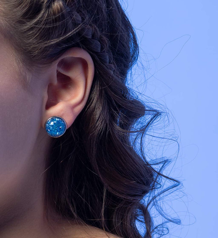 Stainless Steel Blue Faux Shell Stud Earrings 12mm