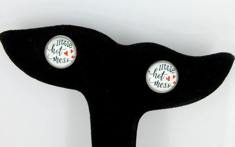 Stainless Steel Hot Mess Print Glass Stud Earrings 12mm