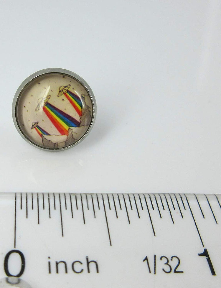 Stainless Steel Rainbow UFO Print Glass Stud Earrings 12mm