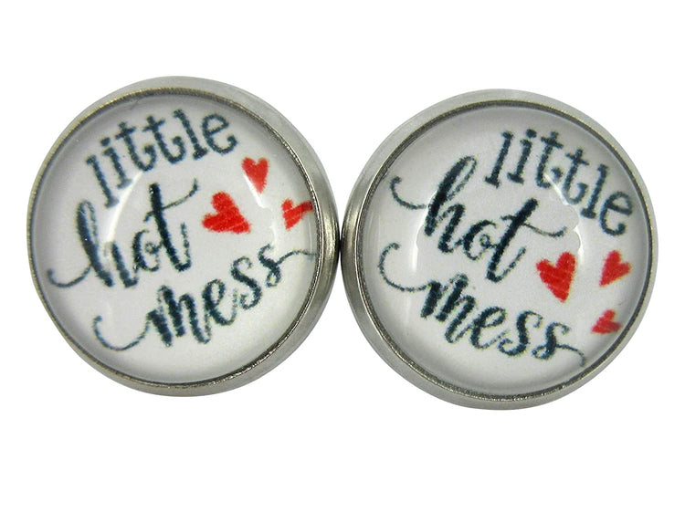 Stainless Steel Hot Mess Print Glass Stud Earrings 12mm