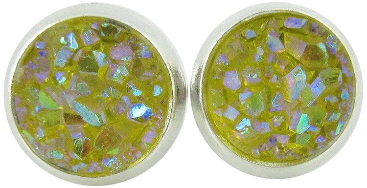 Silver-tone Faux Druzy Stone Stud Earrings 8mm