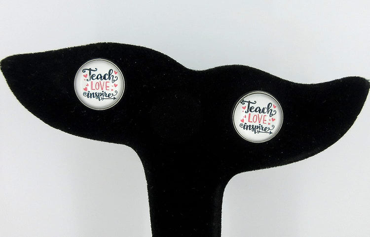 Stainless Steel Teacher Love Inspire Print Glass Stud Earrings 12mm