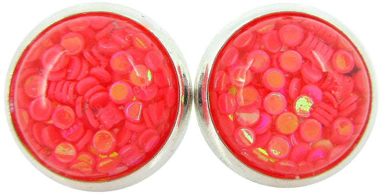 Shiny Silver-tone Iridescent Glitter Resin Stud Earrings 10mm