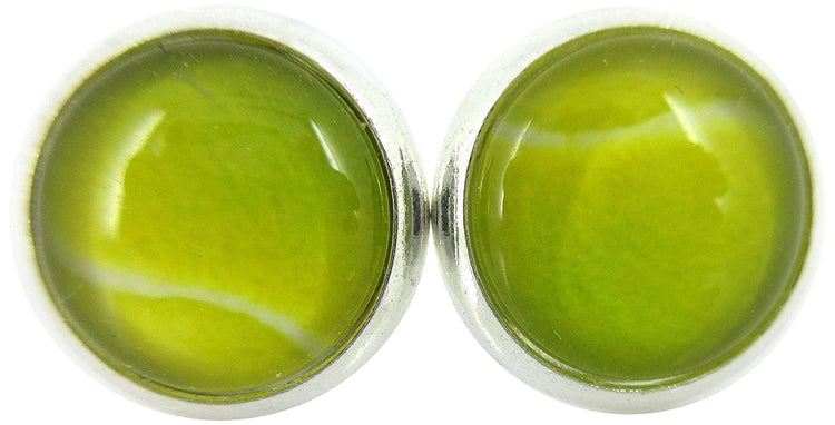 Silver-tone Tennis Ball Print Glass Stud Earrings 10mm