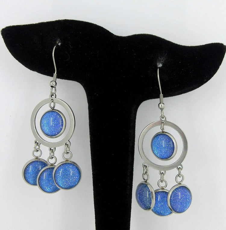 Stainless Steel Colorshifting Glitter Glass Chandelier Dangle Earrings Handpainted