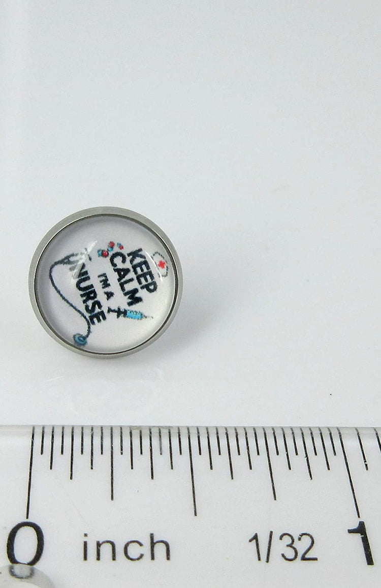 Stainless Steel Keep Calm I'm a Nurse Print Glass Stud Earrings 12mm White Black Red