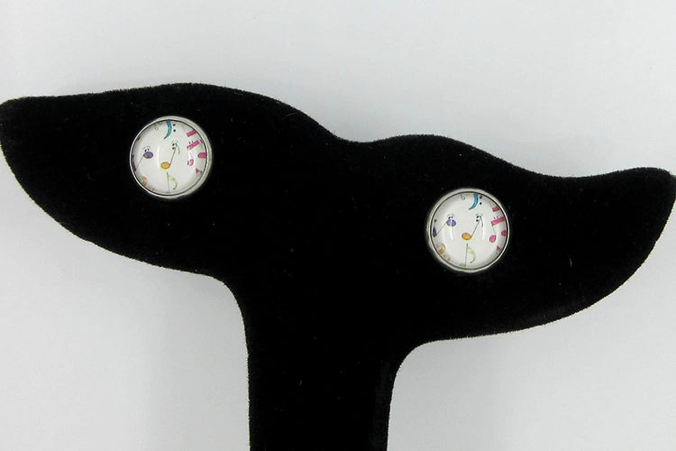 Stainless Steel Rainbow Music Note Print Glass Stud Earrings 10mm