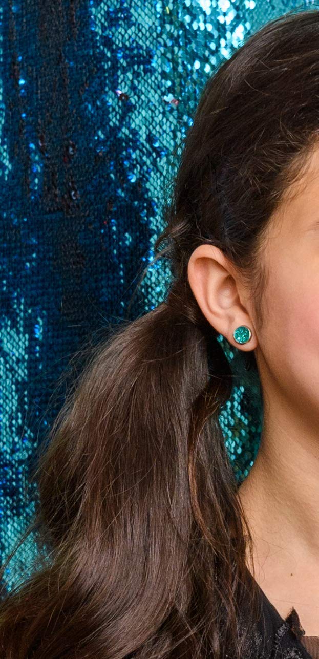 Silver-tone Carribean Blue Faux Druzy Stone Stud Earrings (8mm)