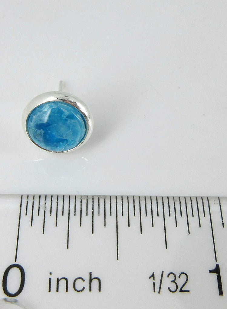 Shiny Silver-tone Aqua Blue and Opalescent Leaf Resin Stud Earrings 8mm