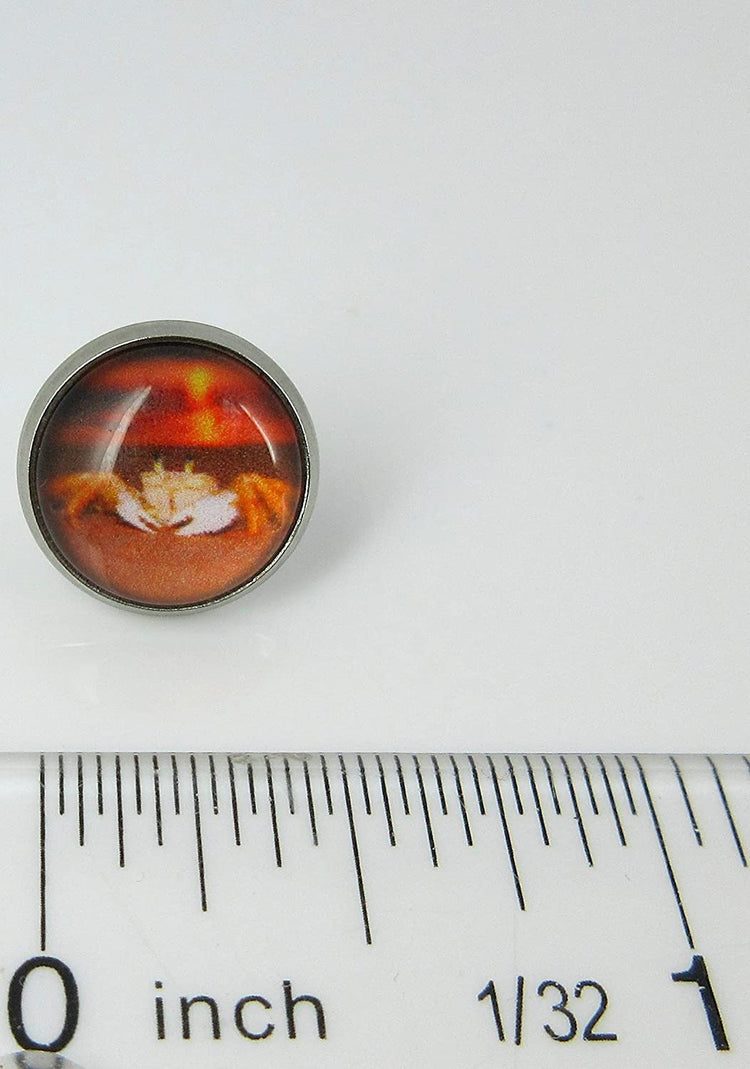 Stainless Steel Sunset Crab on the Beach Print Glass Stud Earrings 12mm
