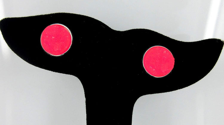 Silver-tone Neon Pink Faux Druzy Stone Stud Earrings 12mm