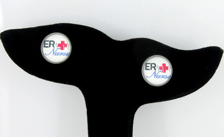 Stainless Steel ER Nurse Print Glass Stud Earrings 12mm White Black Red