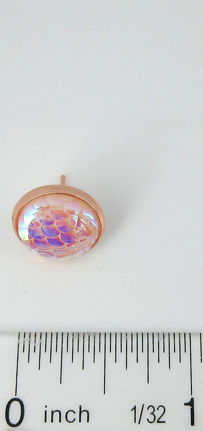 Rose Gold-tone Light Pink White AB Mermaid Scale Stud Earrings 12mm Dragon