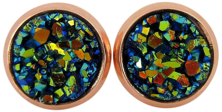Rose Gold-tone Faux Druzy Stone Stud Earrings 8mm