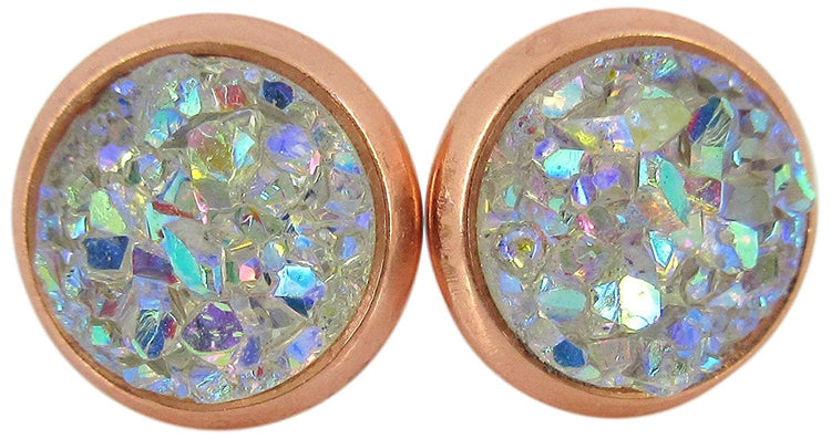 Rose Gold-tone Faux Druzy Stone Stud Earrings 8mm