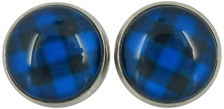 Stainless Steel Buffalo Plaid Print Glass Stud Earrings 12mm