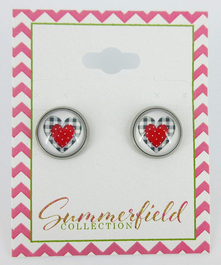 Stainless Steel Buffalo Plaid Print Glass Stud Earrings 12mm