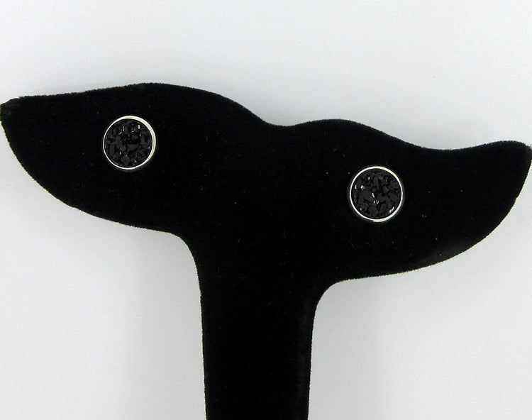 Duo Silver-tone White AB and Black Faux Druzy Stone Stud Earrings 8mm Set