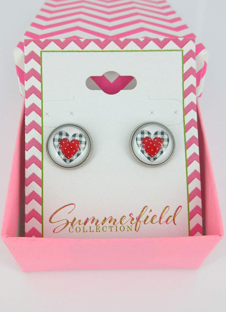 Stainless Steel Buffalo Plaid Print Glass Stud Earrings 12mm