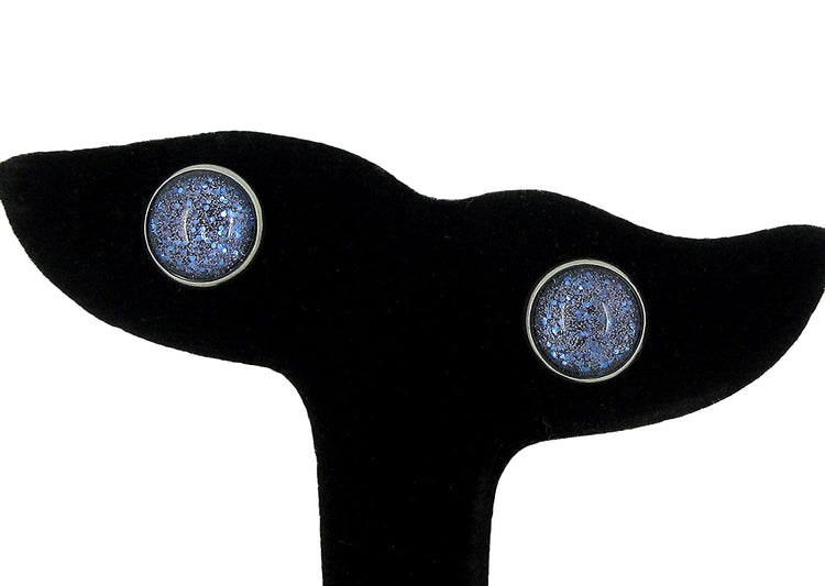 Stainless Steel Purple Glitter Glass Galaxy Stud Earrings Hand-painted 12mm