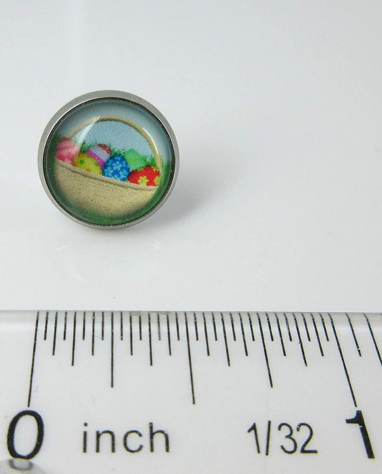 Stainless Steel Easter Egg Basket Print Glass Stud Earrings 12mm