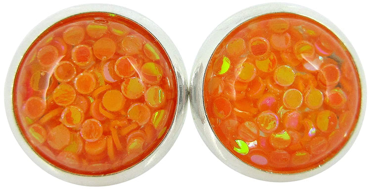 Shiny Silver-tone Iridescent Glitter Resin Stud Earrings 10mm