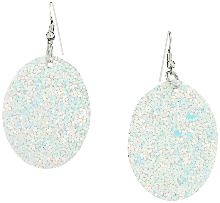 Silver-tone Glitter Faux Leather Oval Dangle Earrings (Peachy Pink)