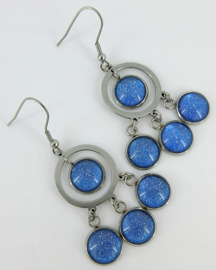 Stainless Steel Colorshifting Glitter Glass Chandelier Dangle Earrings Handpainted
