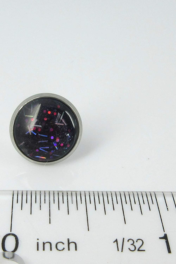Stainless Steel Navy Blue and Pink Glitter Glass Stud Earrings Hand-painted 12mm