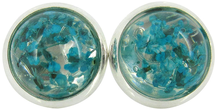 Silver-tone Clear and Dried Flower Resin Stud Earrings 10mm