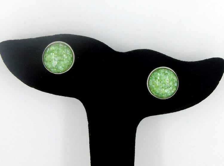 Stainless Steel Spring Green Faux Shell Stud Earrings 12mm