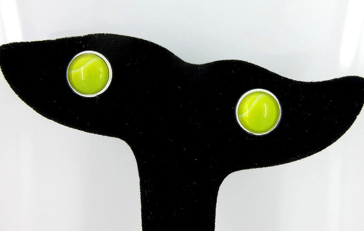 Silver-tone Tennis Ball Print Glass Stud Earrings 10mm