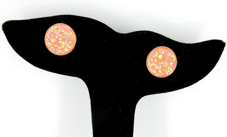 Rose Gold-tone Blush AB Faux Druzy Stone Stud Earrings 12mm