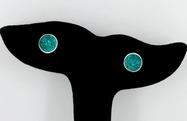 Silver-tone Carribean Blue Faux Druzy Stone Stud Earrings (8mm)
