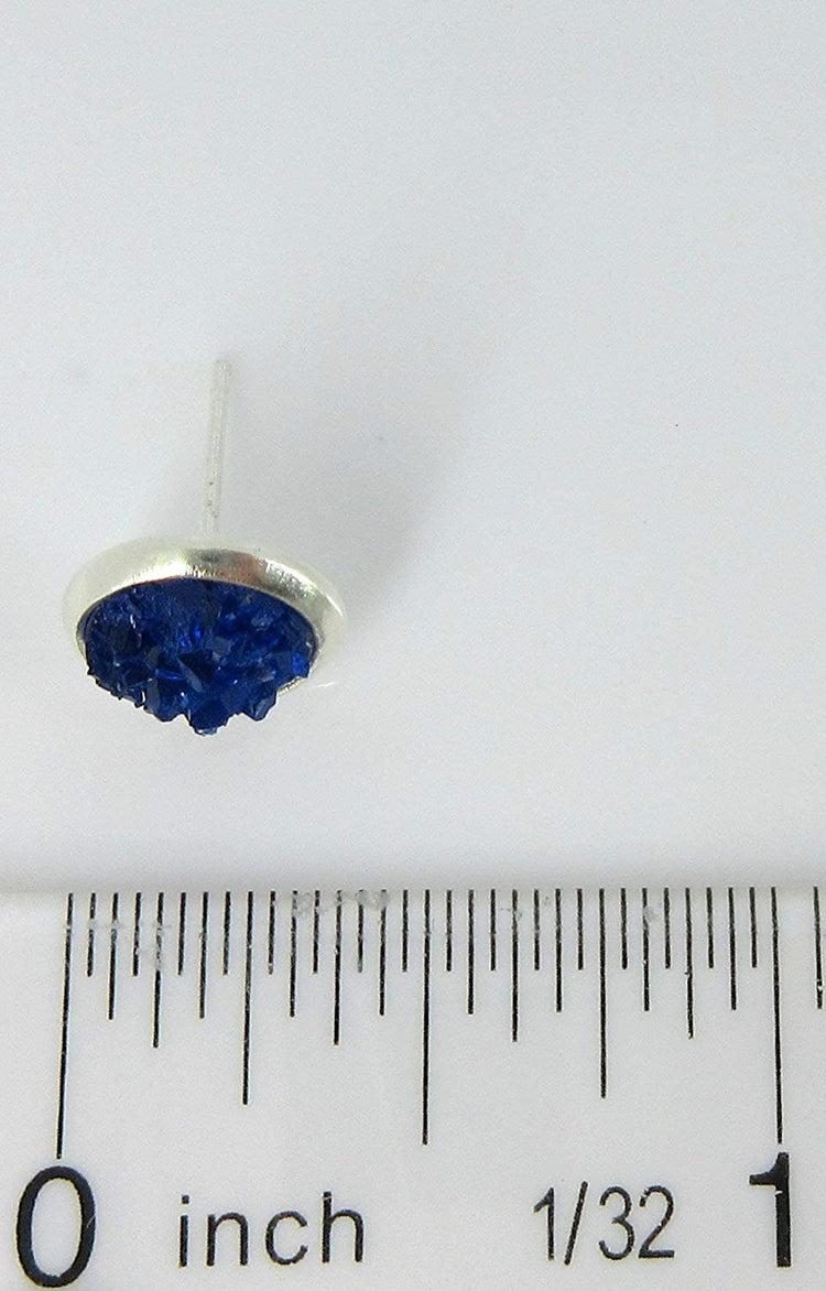 Silver-tone Royal Blue Faux Druzy Stone Stud Earrings 8mm