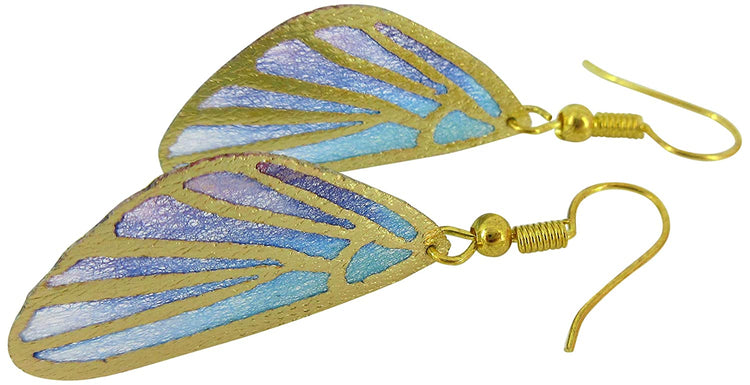 Purple and Blue Butterfly Wing Fabric Dangle Earrings